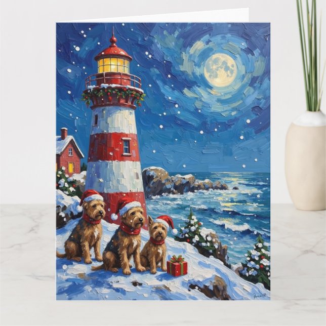 Cartão Scottish Terrier Christmas Lighthouse Holiday (Frente)