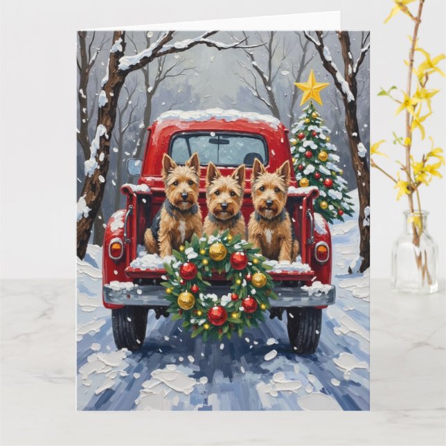 Cartão Scottish Terrier Christmas Red Truck Holiday (Flor Amarela)
