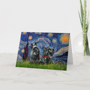 Cartão Scottish Terrier (dois negros) - Starry Night