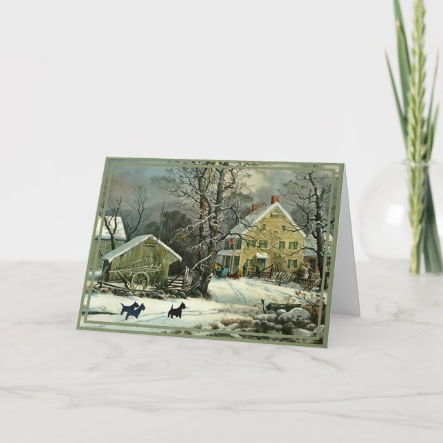 Cartão Scottish Terrier Old Fashiated Winter (Frente)