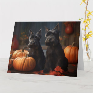 Cartão Scottish Terrier Puppy Autumn Delight Pumpkin