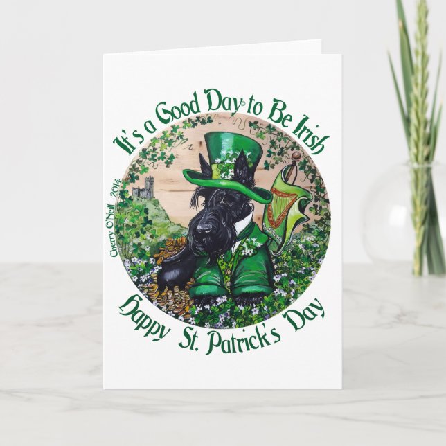 Cartão Scottish Terrier St. Patrick's Day (Frente)