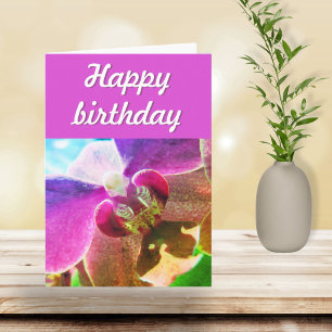 Cartão Script de Feliz Aniversário com Foto de Orquídea R
