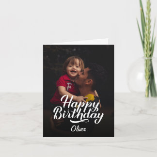 Cartão Script e Foto Modernos Simples | Feliz Aniversário
