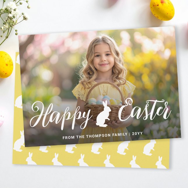 Cartão Script Font With Bunny Motif Easter Photo Template (Criador carregado)