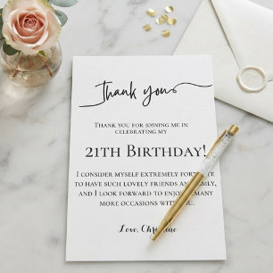Cartão Script minimalista agradecimento de 21 anos