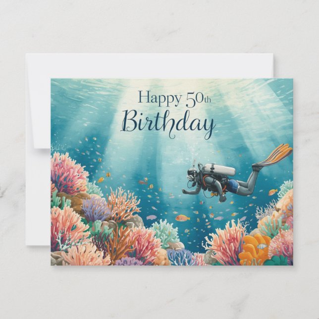 Cartão Scuba 50th birthday underwater birthday card  (Frente)