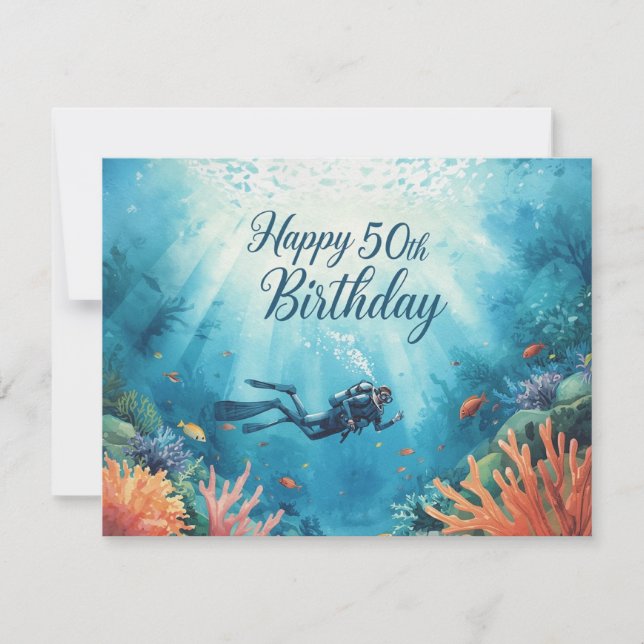Cartão Scuba 50th birthday underwater birthday card  (Frente)