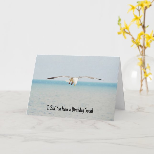 Cartão Sea Gull Bird Art Ocean Birthday Pun Card (Flor Amarela)