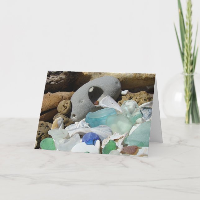 Cartão Seaglass greeting cards Beach Sea Glass Fossils (Frente)