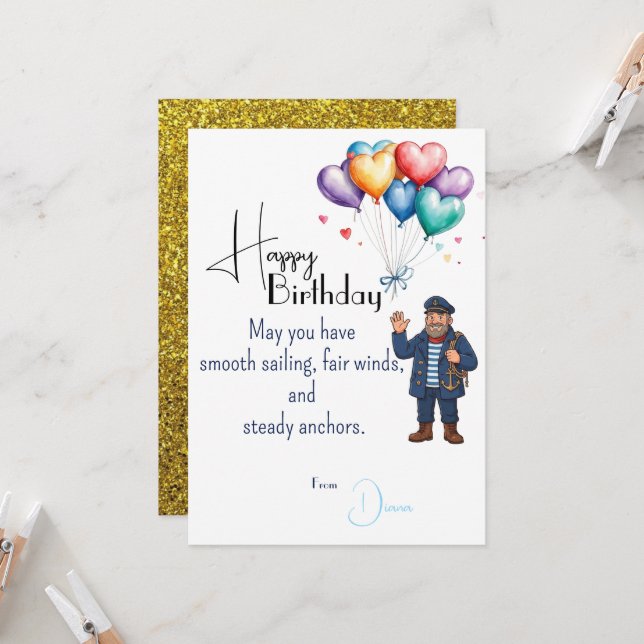 Cartão Seaman's Birthday (Frente/Verso In Situ)