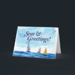 Cartão Seas & Greetings Sailing Holiday<br><div class="desc">Create your customized Holiday Card with us! Fulfill your Holiday card wishes by inserting your own messaging, a family photo or keep it the way it is! A portion of all holiday card proceeds will go to the BoatUS Foundation for boating safety and clean water. Proceeds support our mission to...</div>