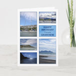Cartão Seascapes birthday card for grandson<br><div class="desc">A birthday card for a wonderful grandson. A collection of seascapes and seaside images. Beaches and boats with beautiful scenery. A modern take on a traditional look. Inside the card is a lovely verse. Copyright Norma Cornes</div>