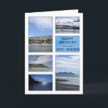 Cartão Seascapes birthday card for Great Grandson<br><div class="desc">A birthday card for a wonderful Great Grandson. A collection of seascapes and seaside images. Beaches and boats with beautiful scenery. A modern take on a traditional look. Inside the card is a lovely verse. Copyright Norma Cornes</div>