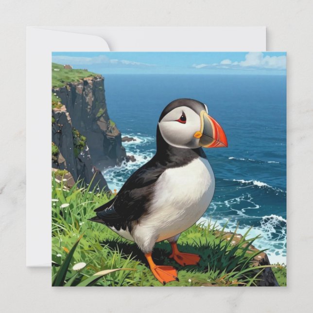 Cartão Seaside Puffin Illustration | Blank (Frente)