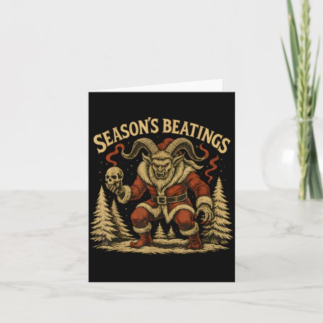 Cartão Season’s Beatings Krampus Santa Gothic Holiday Hor (Frente)