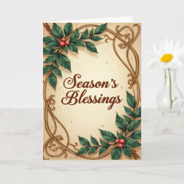 Cartão Seasons Blessings Elegant Green and Gold Christmas
