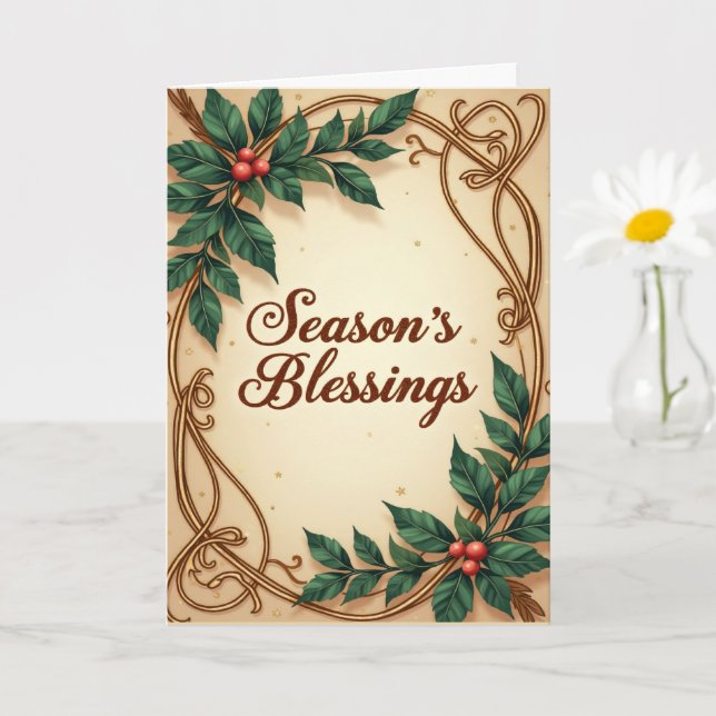 Cartão Seasons Blessings Elegant Green and Gold Christmas (Planta pequena)