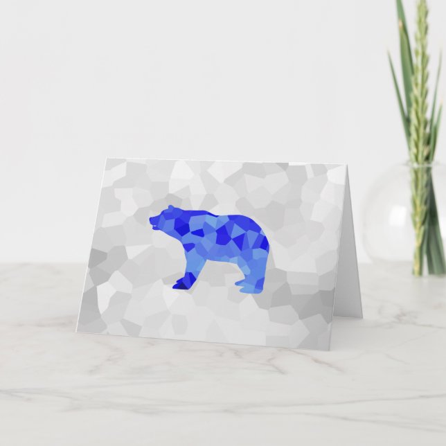 Cartão Season's Greetings Blue Geometric Winter Bear (Frente)