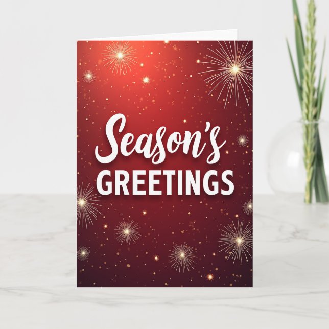Cartão Seasons Greetings Card with Red Sparkle & Firework (Frente)