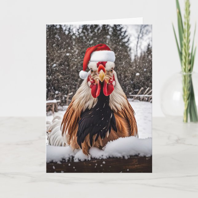 Cartão Seasons Greetings Country Rooster Chickens Xmas (Frente)