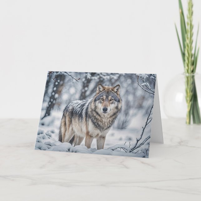 Cartão Seasons Greetings Wolf in the Snow Christmas (Frente)