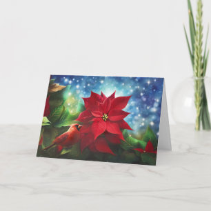Cartão Seasons saudando Cardeal e Poinsettia