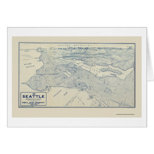 Cartão Seattle, mapa panorâmico de WA - 1925