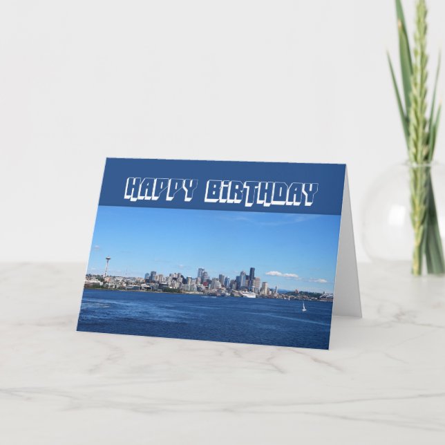 Cartão Seattle Skyline Happy Birthday (Frente)