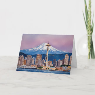 Cartão Seattle Washington Monte Rainier Aquarela