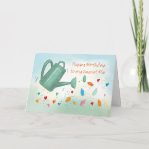 Cartão Secret Pal Birthday Watering pode borrifar coraçõe