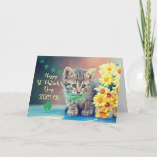 Cartão Secret Pal St. Patrick’s Day Kitten with Daisies