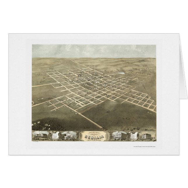 Cartão Sedalia, mapa panorâmico do MO - 1869 (Frente Horizontal)