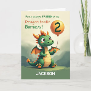 Cartão Segundo aniversário Amigo Dragão Cute Personalizar