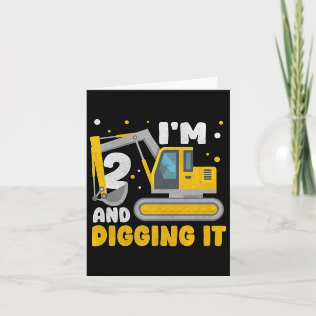 Cartão segundo aniversário Boy Digger Construction Boy Ha (Frente)