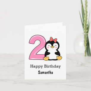 Cartão Segundo aniversário de pinguim