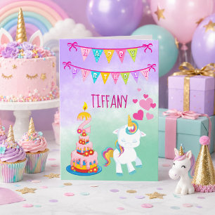 Cartão Segundo aniversário Feliz Menina do Tema Unicórico