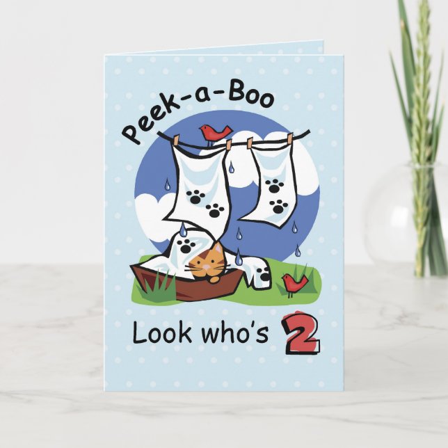 Cartão Segundo aniversário, Kitten de Peek-a-Boo (Frente)