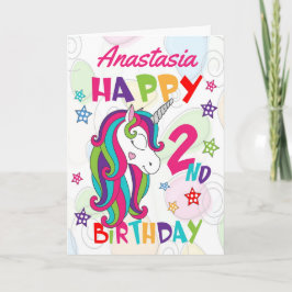 Cartão Segundo aniversário Unicorn Personalizado