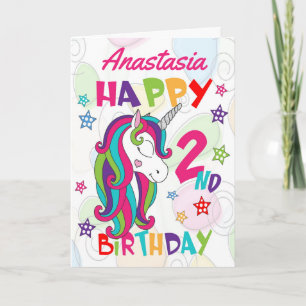 Cartão Segundo aniversário Unicorn Personalizado