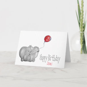 Cartão segundo ou qualquer elefante de aniversário com ba