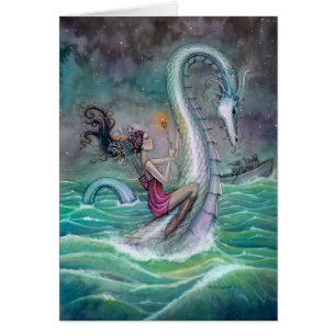 Cartão Seis de Wands Tarot Fantasy Art Sea Serpent