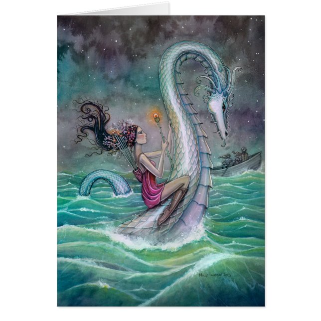 Cartão Seis de Wands Tarot Fantasy Art Sea Serpent (Frente)