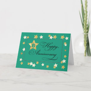Cartão Seis Estrelas de Efeito Dourado Verde do Aniversár