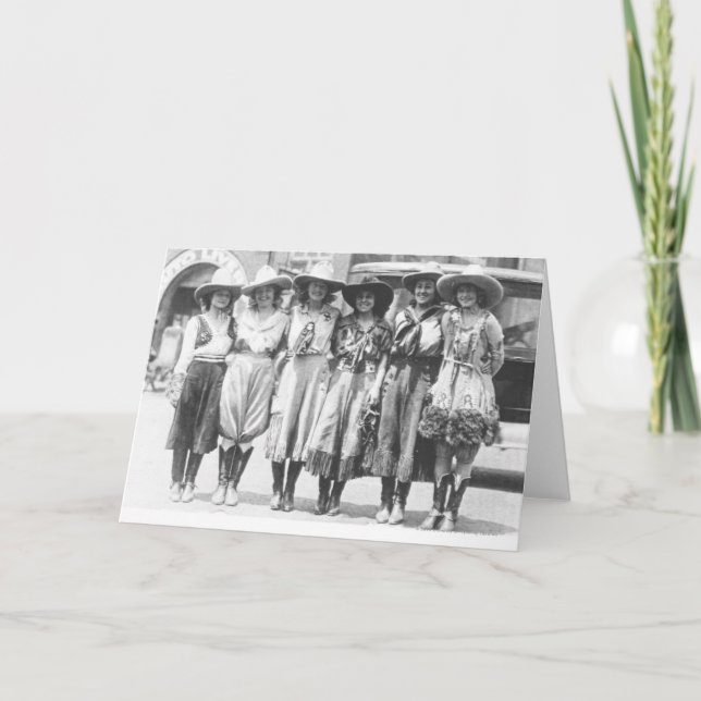 Cartão Seis vaqueiras nos Dias de Cheyenne Frontier. (Frente)