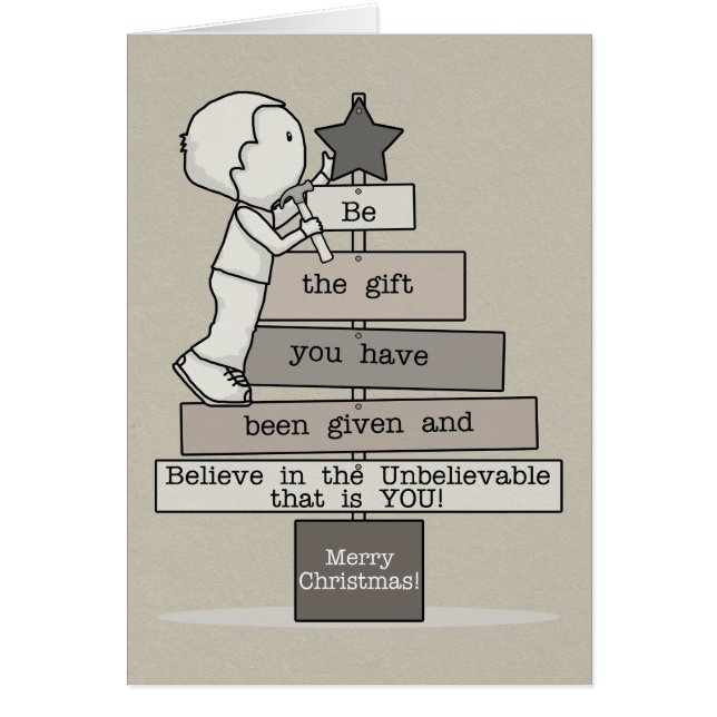 Cartão Seja a Árvore de Natal do Presente (Tan) (Frente)