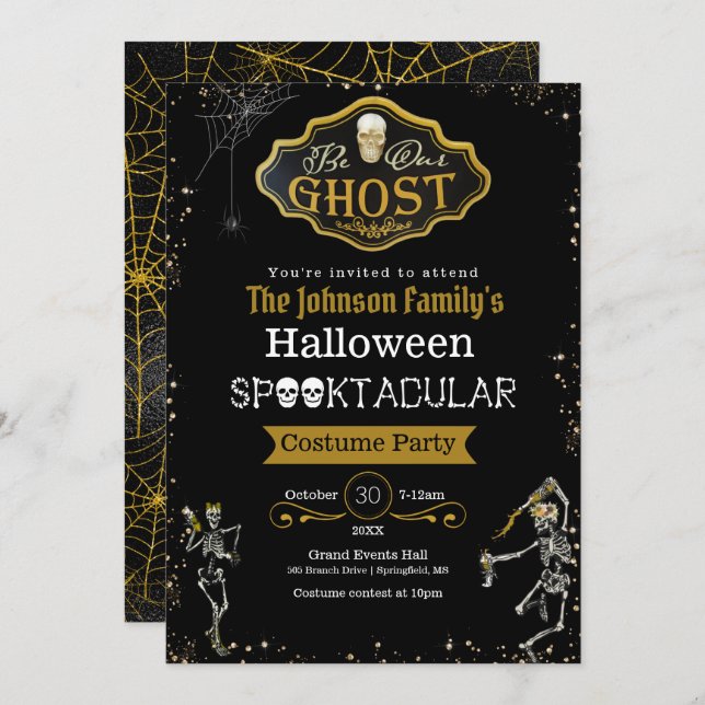 Cartão Seja Nosso Fantasma Dançando Esqueletos Festas (Frente/Verso)