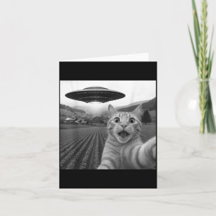 Cartão Selfie de Gato com Alien Ufo Gato Engraçado para H