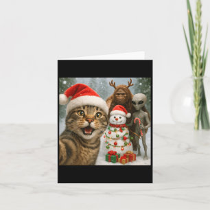 Cartão Selfie De Gato De Natal Engraçado Com Alienígena D