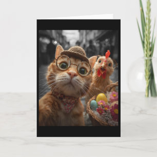Cartão Selfie de Gato e Galinha Ovos de Páscoa Engraçados
